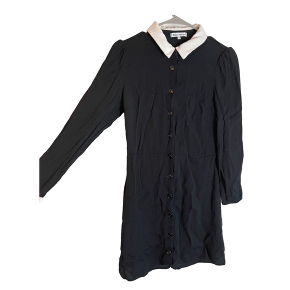 Reformation Women's Scheana Mini Black Collared Button Up Chiffon Shirt Dress 10 - Picture 10 of 10